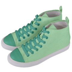    Classic Mint Green & White Herringbone Pattern Women s Mid-top Canvas Sneakers by PodArtist