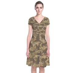 Operation Desert Cat Camouflage Catmouflage Short Sleeve Front Wrap Dress by PodArtist