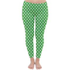 White Heart-shaped Clover On Green St  Patrick s Day Classic Winter Leggings by PodArtist