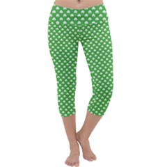 White Heart-shaped Clover On Green St  Patrick s Day Capri Yoga Leggings by PodArtist