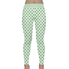 Green Heart-shaped Clover On White St  Patrick s Day Classic Yoga Leggings by PodArtist