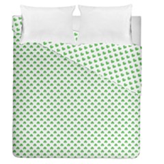 Green Heart-shaped Clover On White St  Patrick s Day Duvet Cover Double Side (queen Size) by PodArtist