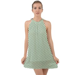 Shamrock 2-tone Green On White St Patrick’s Day Clover Halter Tie Back Chiffon Dress by PodArtist