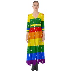 Sparkly Rainbow Flag Button Up Boho Maxi Dress by Valentinaart