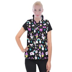 Cute Unicorn Pattern Women s Button Up Vest by Valentinaart