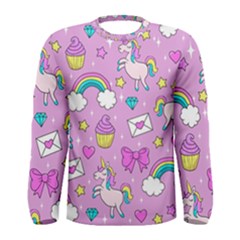 Cute Unicorn Pattern Men s Long Sleeve Tee by Valentinaart