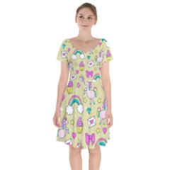 Cute Unicorn Pattern Short Sleeve Bardot Dress by Valentinaart