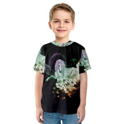 Wonderful Unicorn With Flowers Kids  Sport Mesh Tee by FantasyWorld7