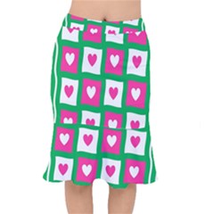 Pink Hearts Valentine Love Checks Mermaid Skirt by Nexatart