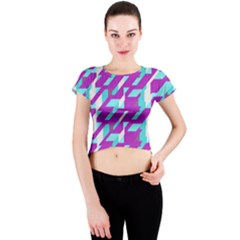 Fabric Textile Texture Purple Aqua Crew Neck Crop Top by Nexatart