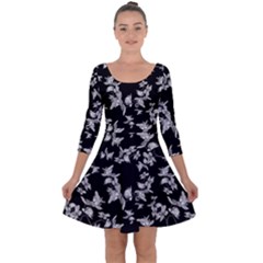 Dark Orquideas Floral Pattern Print Quarter Sleeve Skater Dress by dflcprints