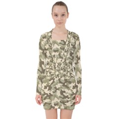 Camouflage 03 V-neck Bodycon Long Sleeve Dress by quinncafe82