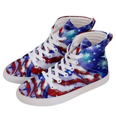 American Flag Red White Blue Fireworks Stars Independence Day Men s Hi-top Skate Sneakers by Sapixe