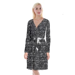 Antique Roman Typographic Pattern Long Sleeve Velvet Front Wrap Dress by dflcprints