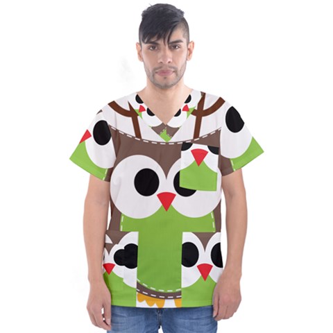 Clip Art Animals Owl Men s V-neck Scrub Top by Sapixe