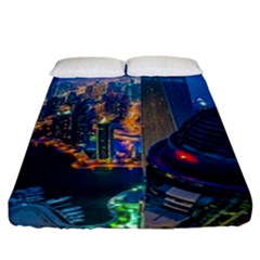 City Dubai Photograph From The Top Of Skyscrapers United Arab Emirates Fitted Sheet (california King Size) by Sapixe