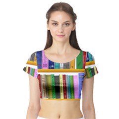 Shelf Books Library Reading Short Sleeve Crop Top by Nexatart