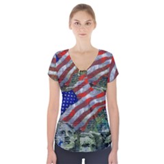 Usa United States Of America Images Independence Day Short Sleeve Front Detail Top by Sapixe