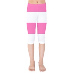 Horizontal Pink White Stripe Pattern Striped Kids  Capri Leggings  by yoursparklingshop