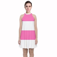 Horizontal Pink White Stripe Pattern Striped Velvet Halter Neckline Dress  by yoursparklingshop