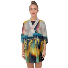 Art Painting Abstract Yangon Half Sleeve Chiffon Kimono by Simbadda