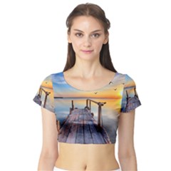 Sunset Lake Beautiful Nature Short Sleeve Crop Top by Modern2018