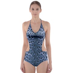 Blue Leopard Print Cut-out One Piece Swimsuit by CasaDiModa