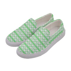 Circles Lines Green White Pattern Women s Canvas Slip Ons by BrightVibesDesign