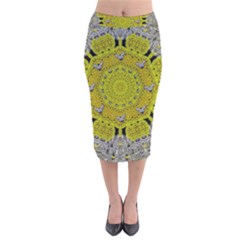 Sunshine And Silver Hearts In Love Velvet Midi Pencil Skirt by pepitasart