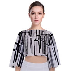 Black And White City Tie Back Butterfly Sleeve Chiffon Top by digitaldivadesigns