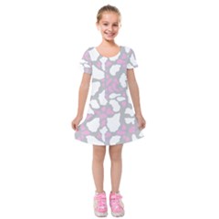 Pink Grey White Cow Print Kids  Short Sleeve Velvet Dress by LoolyElzayat