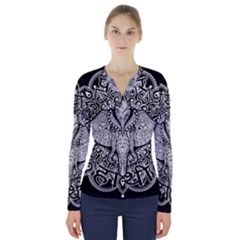 Ornate Hindu Elephant  V-neck Long Sleeve Top by Valentinaart