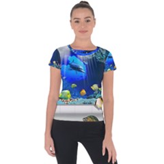 Dolphin Art Creation Natural Water Short Sleeve Sports Top  by Sapixe