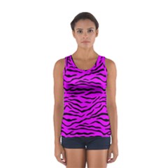 Hot Neon Pink And Black Tiger Stripes Sport Tank Top  by PodArtist