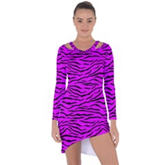 Hot Neon Pink And Black Tiger Stripes Asymmetric Cut-out Shift Dress by PodArtist