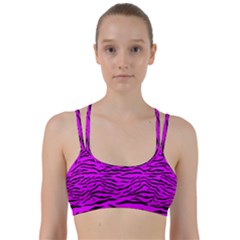 Hot Neon Pink And Black Tiger Stripes Line Them Up Sports Bra by PodArtist