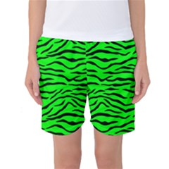 Bright Neon Green And Black Tiger Stripes  Women s Basketball Shorts by PodArtist