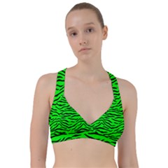 Bright Neon Green And Black Tiger Stripes  Sweetheart Sports Bra by PodArtist