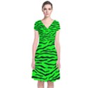 Bright Neon Green and Black Tiger Stripes  Short Sleeve Front Wrap Dress View1