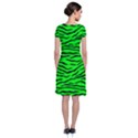 Bright Neon Green and Black Tiger Stripes  Short Sleeve Front Wrap Dress View2