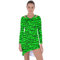 Bright Neon Green And Black Tiger Stripes  Asymmetric Cut-out Shift Dress by PodArtist