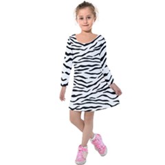 Black And White Tiger Stripes Kids  Long Sleeve Velvet Dress by PodArtist