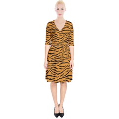 Orange And Black Tiger Stripes Wrap Up Cocktail Dress by PodArtist