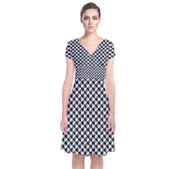 Black And White Checkerboard Weimaraner Short Sleeve Front Wrap Dress by PodArtist