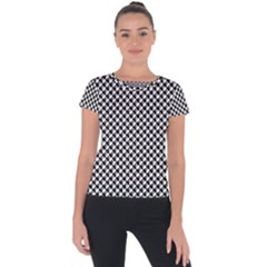 Black And White Checkerboard Weimaraner Short Sleeve Sports Top  by PodArtist