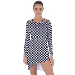 Black And White Checkerboard Weimaraner Asymmetric Cut-out Shift Dress by PodArtist