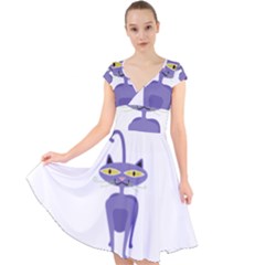 Cat Clipart Animal Cartoon Pet Cap Sleeve Front Wrap Midi Dress by Sapixe