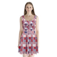 Usa Americana Patchwork Red White & Blue Quilt Split Back Mini Dress  by PodArtist