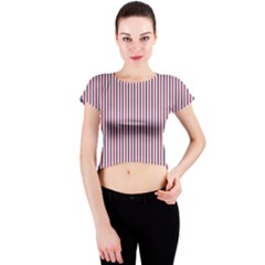 Usa Flag Red And Flag Blue Narrow Thin Stripes  Crew Neck Crop Top by PodArtist