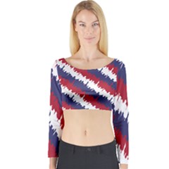 Ny Usa Candy Cane Skyline In Red White & Blue Long Sleeve Crop Top by PodArtist